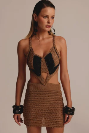 VESTIDO CURTO LOLITA OCRE E PRETO